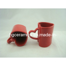 Tasse en céramique coeur rouge de 275 ml, tasse rouge en forme de coeur